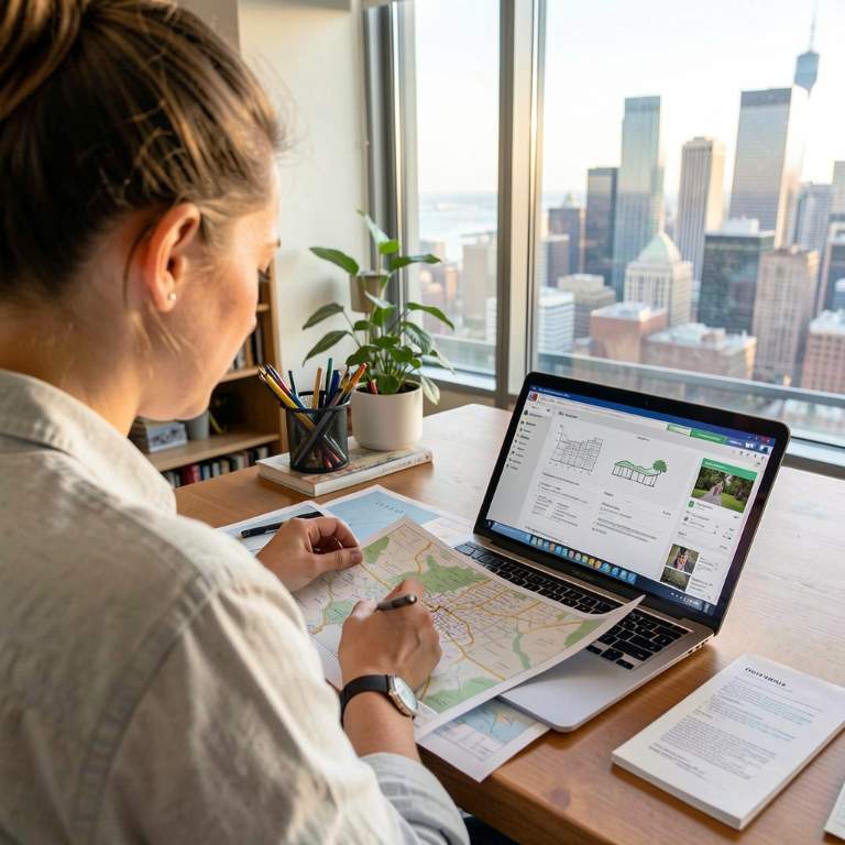 planning a move to an affordable city person planning relocation with map and laptop