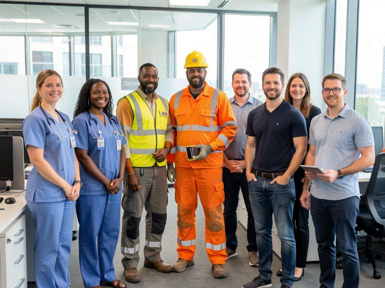 diverse immigrant professionals working in various US industries