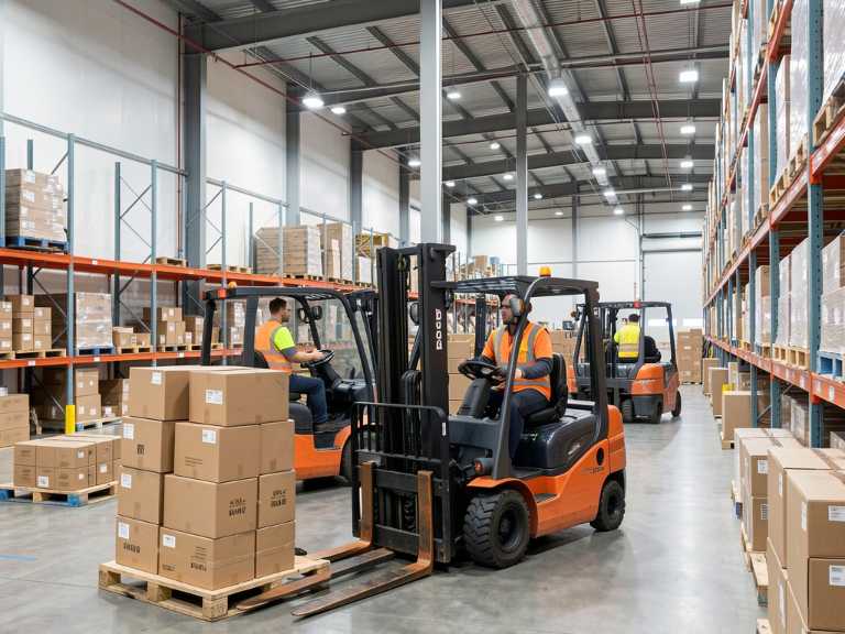 logistics workers in a US warehouse fulfillment center