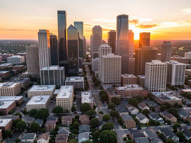 Aerial view of a diverse American city representing immigrant-friendly destinations
