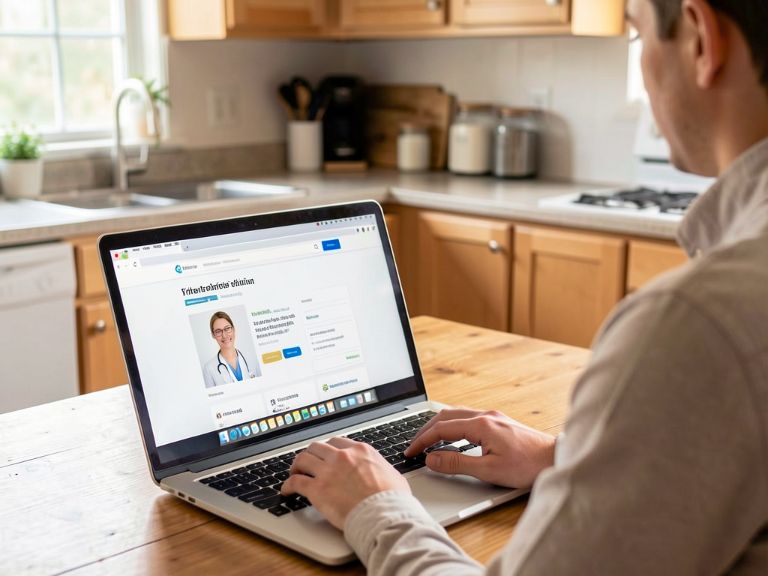 person searching for a doctor online using a laptop