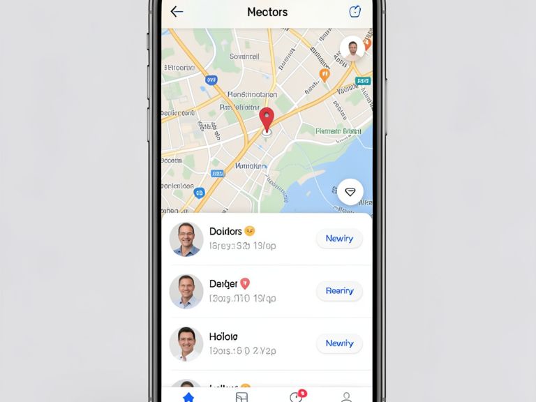 smartphone displaying nearby doctors on a map app