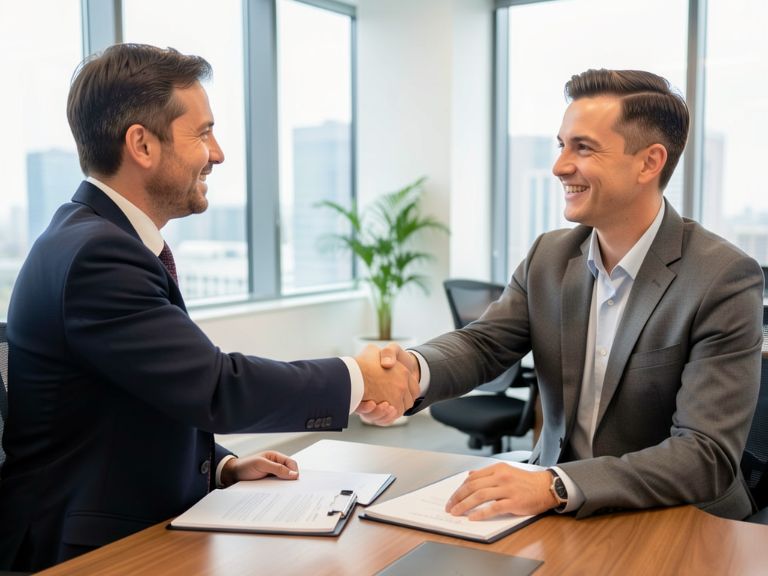 Handshake during job interview in office