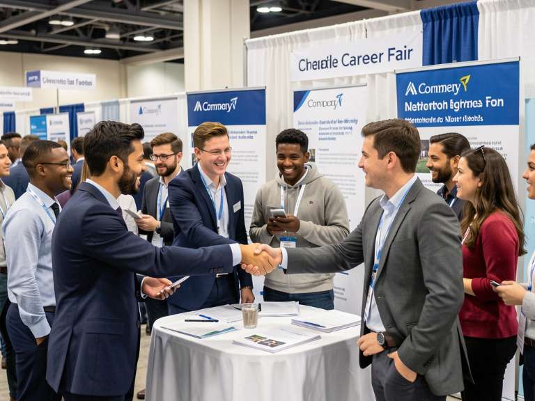 Job seekers networking at a career fair event