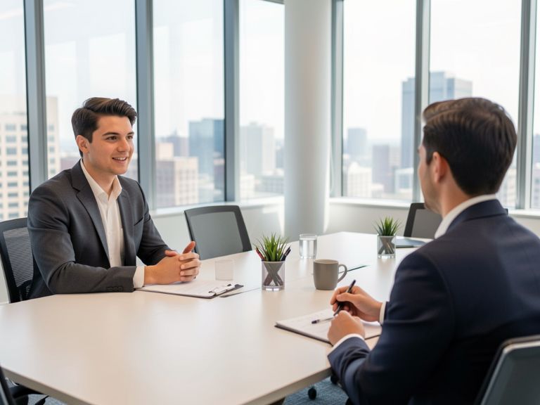 Job interview between a candidate and hiring manager in a modern office