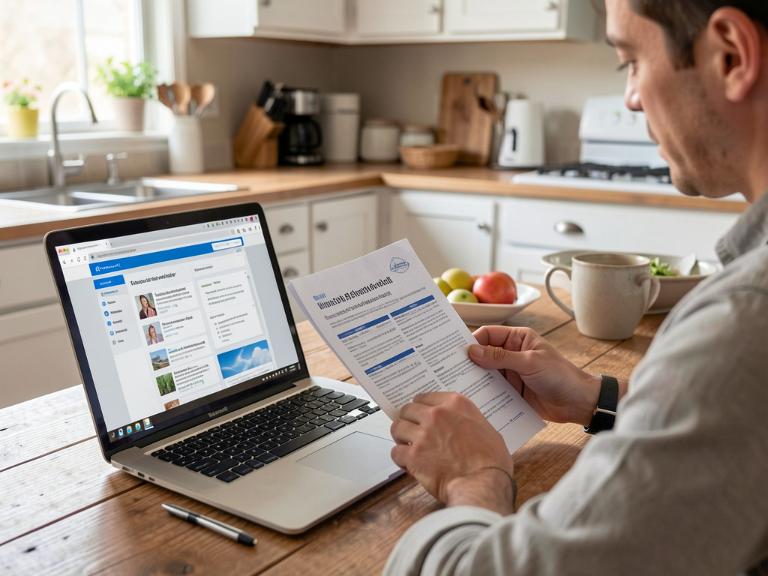 person reviewing dental insurance plan documents at home