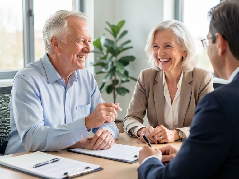 senior couple discussing dental insurance options with an advisor