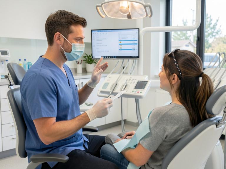 dentist explaining dental treatment plan to a patient