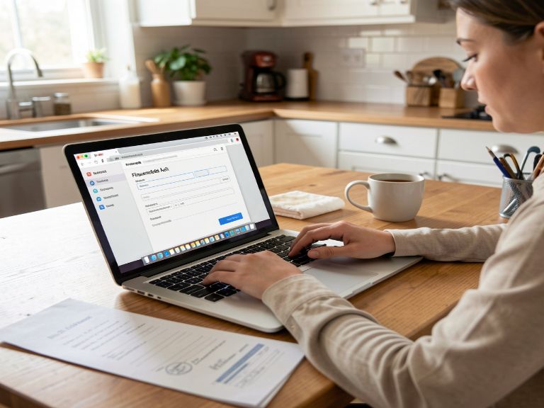 Student completing a financial aid application on a laptop