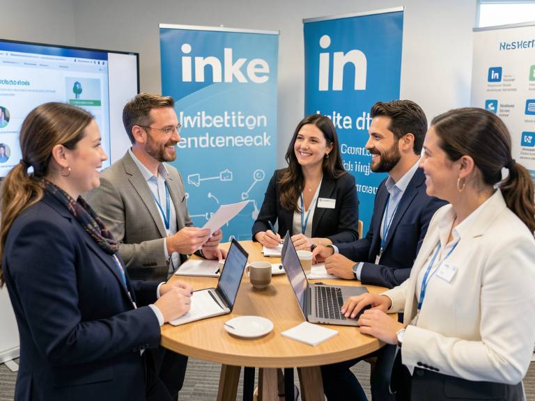Diverse professionals networking at a professional event