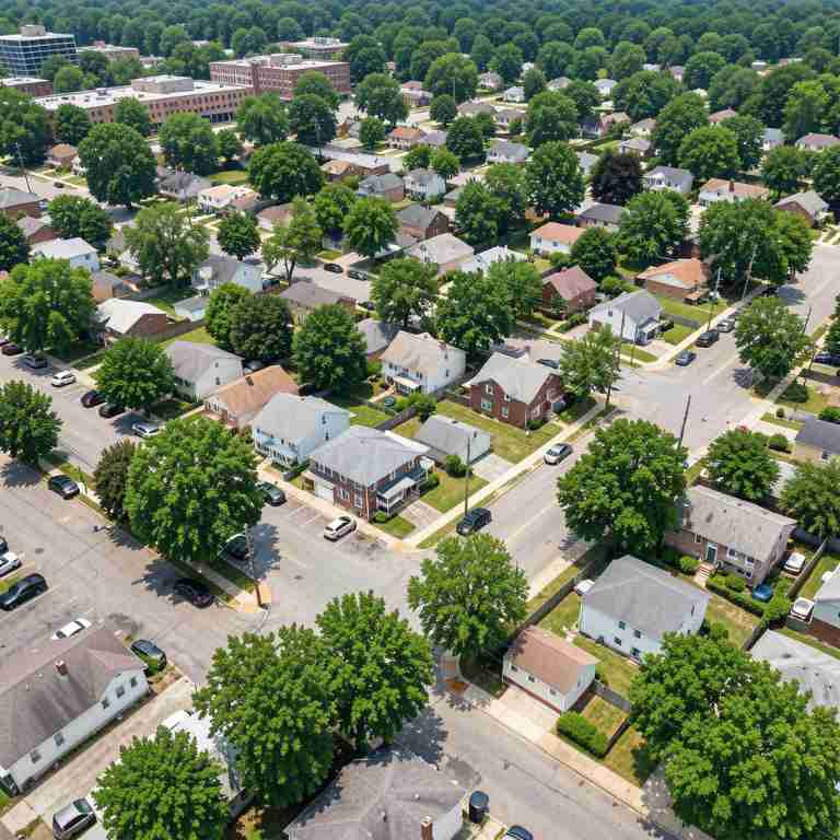 affordable small city neighborhood aerial view of affordable small American city